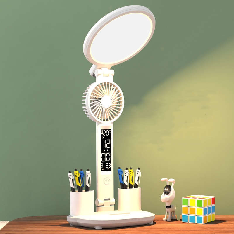 時鐘風扇筆筒 LED 桌燈 圖片 2